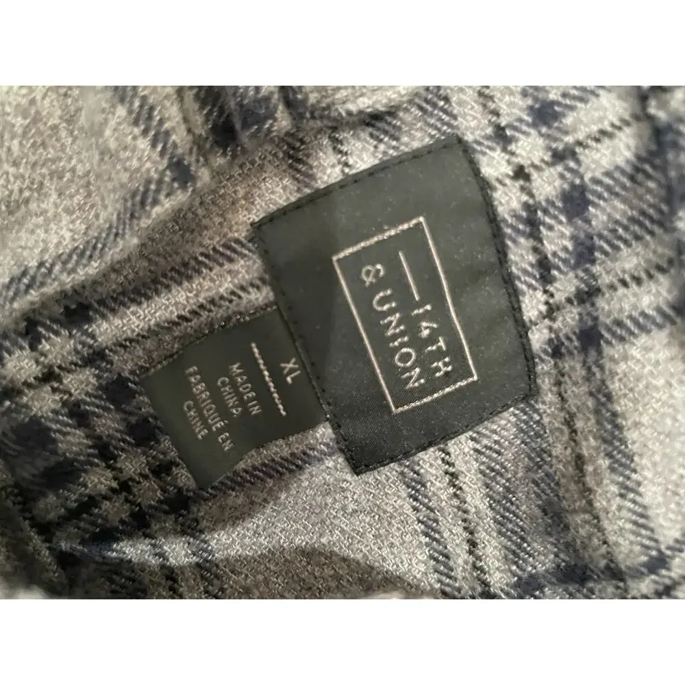 14th & Union Men's XL Plaid Button-Up Shirt Gray Blue - Picture 2 of 3